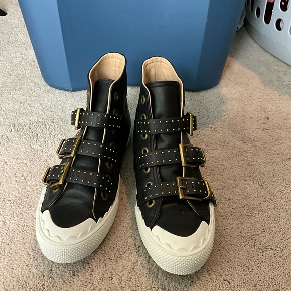 Chloé Studded High Top Sneakers In Black - Picture 3 of 5